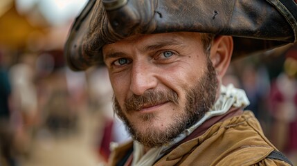Rugged bearded man with piercing blue eyes