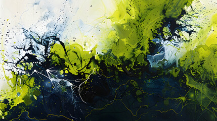 Abstract artwork in chartreuse and navy blue, capturing the essence of spontaneity and calculated design