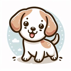 A charming, cute cartoon illustration of an adorable puppy with floppy ears and a wagging tail.