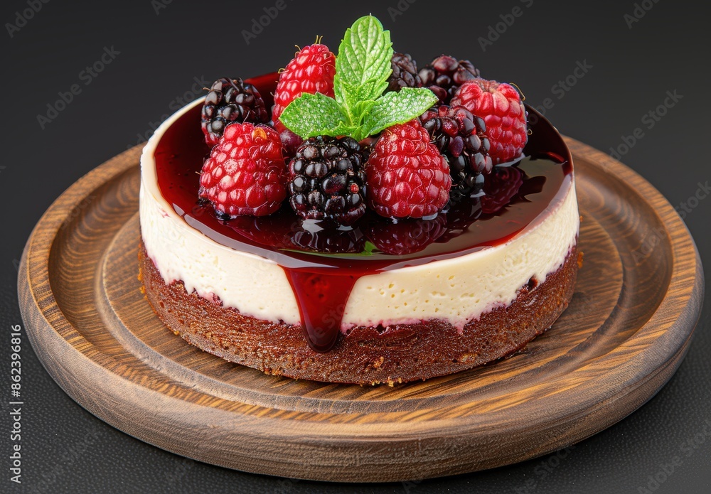 Wall mural Delicious berry cheesecake with fresh raspberries and blackberries - Wall murals