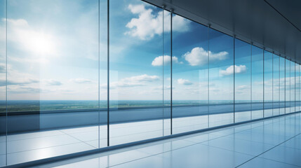 Slide Glass wall with balcony overlooking serene sky reflection