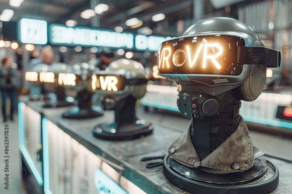 Poster vr headset on display in tech store showcasing advanced virtual reality technology and immersive dig