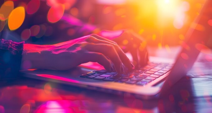 Woman using a laptops computer show a Privacy Lock icon on virtual screen interfaces generative Ai