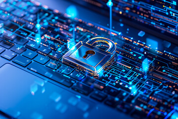 Fototapeta premium Security and data protection in technological development. 3D security lock concept for cyber security datum, digital encryption from hackers, online hosting protection padlock
