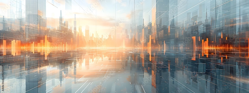 Poster futuristic architectural wireframe building in minimalist cityscape 3d render