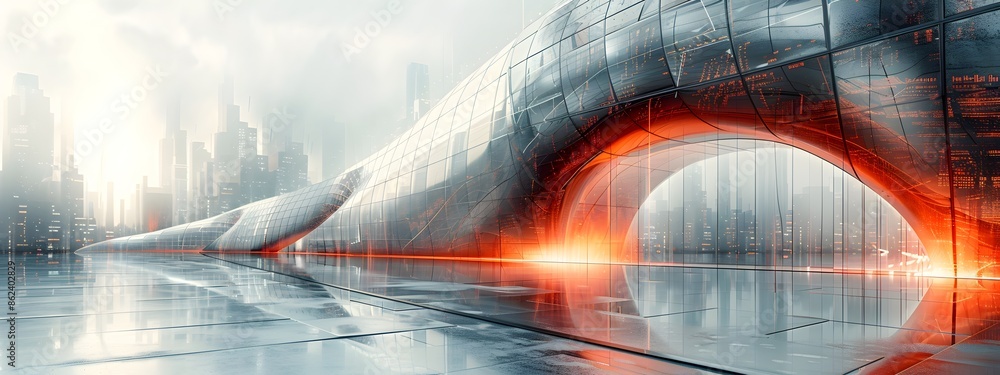 Poster futuristic architectural wireframe building in graphic 3d render