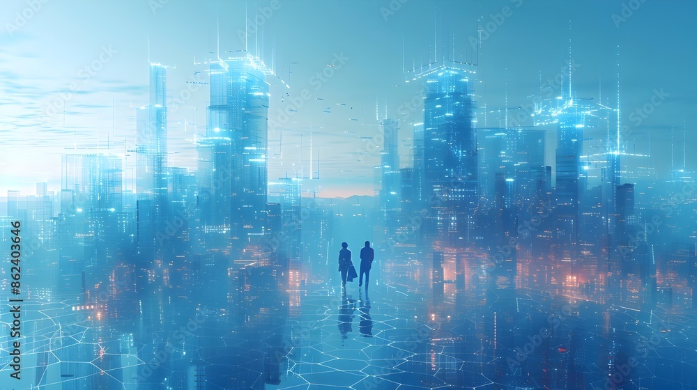 Poster futuristic wireframe 3d architectural building render in graphic art style