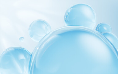 Transparent blue bubbles background, 3d rendering.
