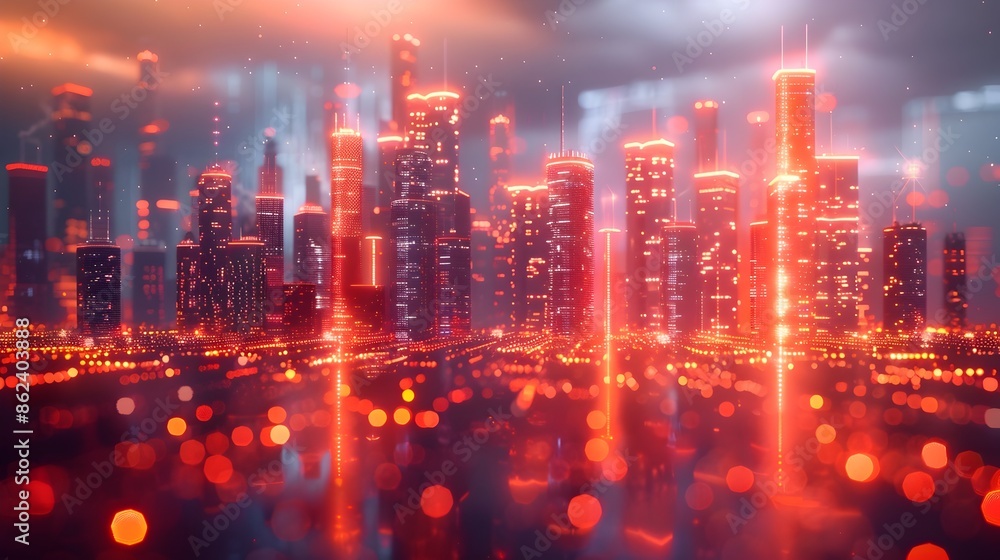 Poster futuristic wireframe architectural building in 3d rendered generative graphic art