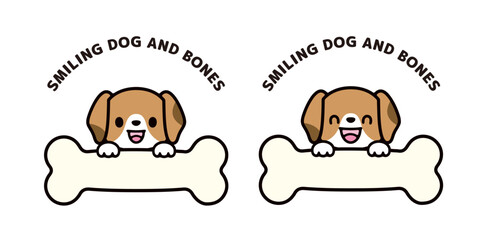 大きな骨のブランクバナーとかわいいビーグル犬のイラストセット