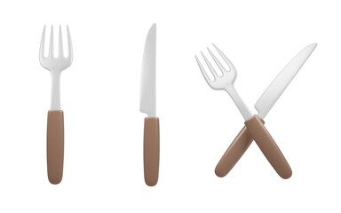 Cartoon style knife and fork, 3d rendering.