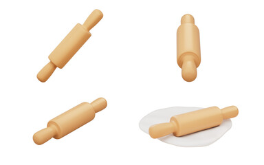 Cartoon style rolling pin, 3d rendering.