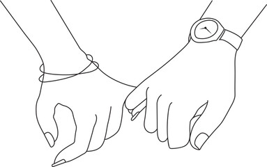 Two hands hold the index fingers Hands of couple in love Simple sketch isolated on white Vector