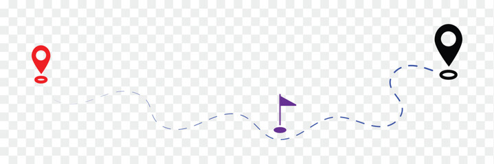 Travel route icon. Airplane line path vector icon of air plane flight route with start point and dash line trace. 