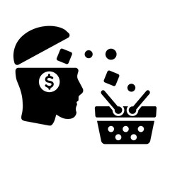 Open mind with basket is denoting customer psychology, solid icon 