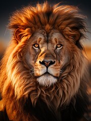Wild African Lion with Majestic Mane Looking into Horizon at Dawn
