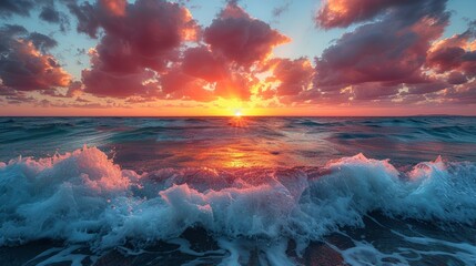 Fototapeta premium Colorful sunset over ocean. Sunset on the beach.