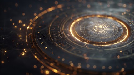 Fototapeta premium Intricate futuristic digital interface with glowing circular patterns and sparks, representing technology, science fiction, and innovation.