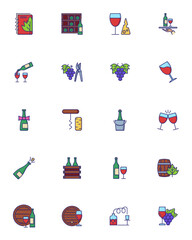 Alcoholic beverage store icons. Set of line icons on white background. Toast, grape, wine list. Drinks concept. Vector can be used for topics like winery, restaurant, party