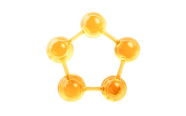 Molecule and golden liquid bubble, 3d rendering.