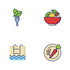 Healthy lifestyle icons. Set of line icons on white background. Healthy eating, sport training, weight control. Wellness concept. Vector can be used for topics like wellbeing, vegetarian food, sport