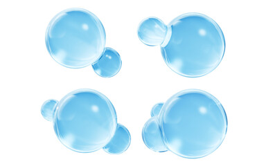 Transparent blue bubbles, 3d rendering.