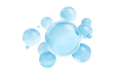 Transparent blue bubbles, 3d rendering.