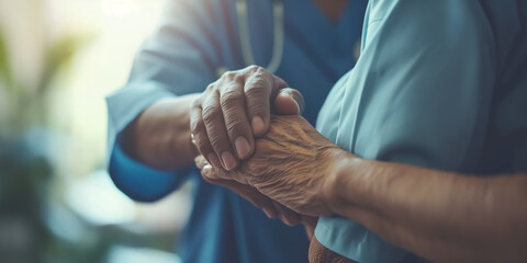 Compassionate Healthcare   Nurse Holding Elderly Patient's Hand, Showing Empathy and Care