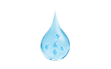 Blue liquid water drop and molecule, 3d rendering.