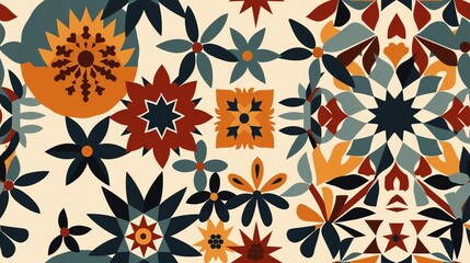 Seamless pattern featuring complex geometric shapes and patterns