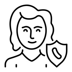 Girl with strong immune system, line icon 