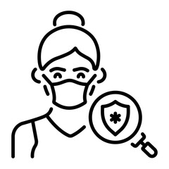 Girl wearing protection mask with immunosuppression sign, line icon 