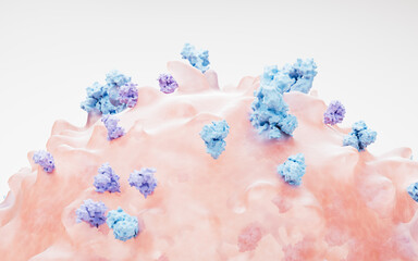 Lymphocytes and biological immune system, 3d rendering.