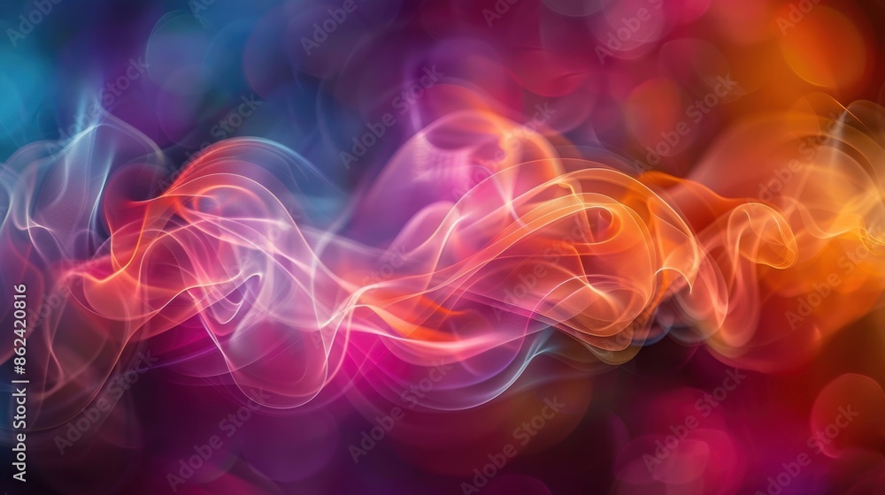 Poster abstract image featuring colorful light waves in shades of pink, orange, and blue, creating a dynami