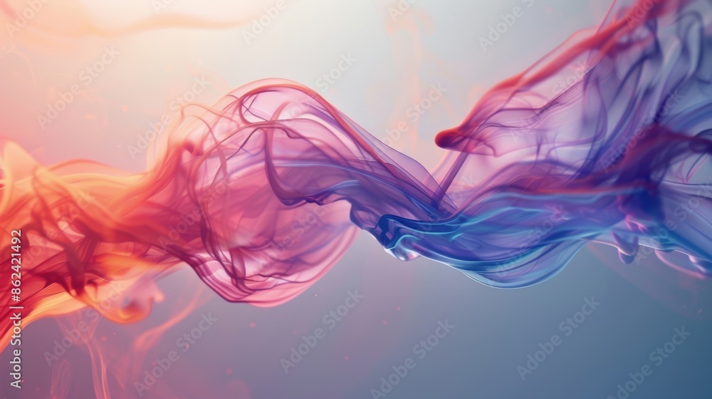Poster Abstract colorful smoke swirls in shades of red and blue against a light background, creating a vibrant and dynamic visual effect.