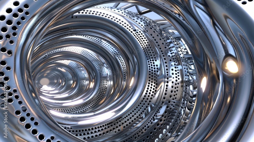 Poster an overlapping array of metallic rings catching the light in a mesmerizing way.