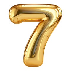 3d golden font number 7 isolated on transparent white background, clipping path