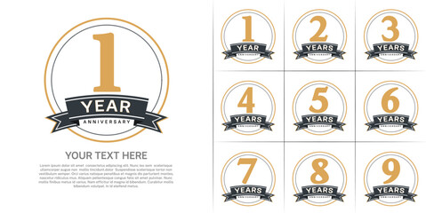 anniversary logotype set vector, brown color with circle and black ribbon for special day celebration
