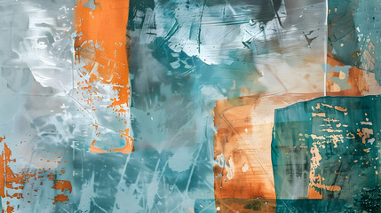 Canvas featuring abstract shapes in sienna and teal, exploring the harmony between natural and structured elements