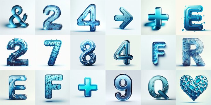 Blue transparent glass 3D Lettering Typeface. AI generated illustration - Powered by Adobe