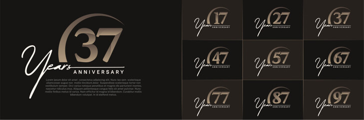 anniversary logotype set vector, white and brown color with swoosh for special day celebration