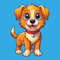 Vector Cheerful Cute Dog on Isolated Background