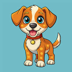 Vector Cheerful Cute Dog on Isolated Background