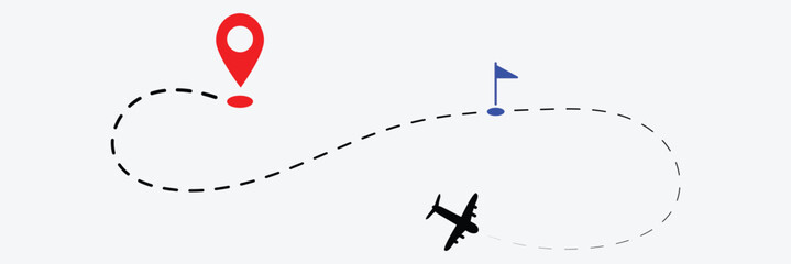 Airplane line path route travel vector concept. Travel route icon.