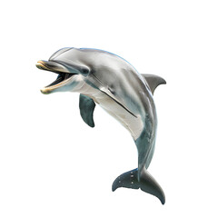 Obraz premium Lively dolphin leaping out of water isolated on transparency background, PNG cut out, showcasing its playful nature and sleek body. Perfect for marine life and ocean-related themes.