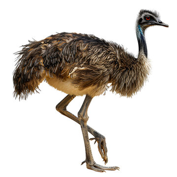 A detailed image of an emu isolated on transparency background, PNG cut out, showing its full body and unique feathers. Ideal for wildlife and nature-themed designs and educational materials.