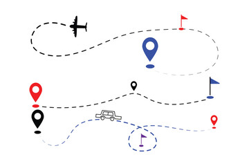 Airplane Route Dotted Line. Travel route icon.