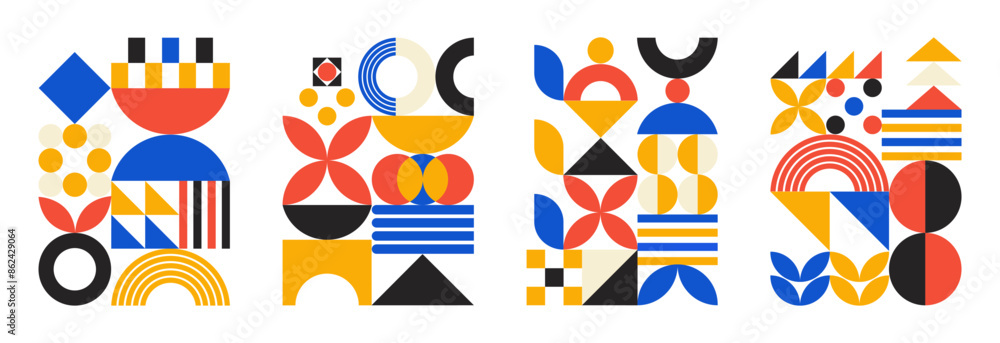 Poster Abstract set of colorful geometric elements. Trendy minimalistic artistic print. Modern design on white background
