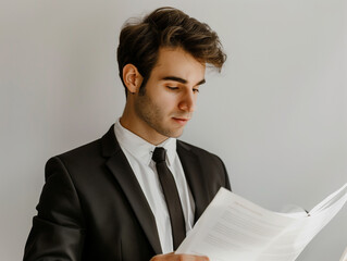 서류를 보고있는 정장을 입은 비즈니스맨