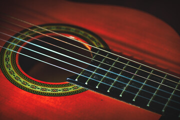 Obraz premium Detail of nylon strings of a classical guitar